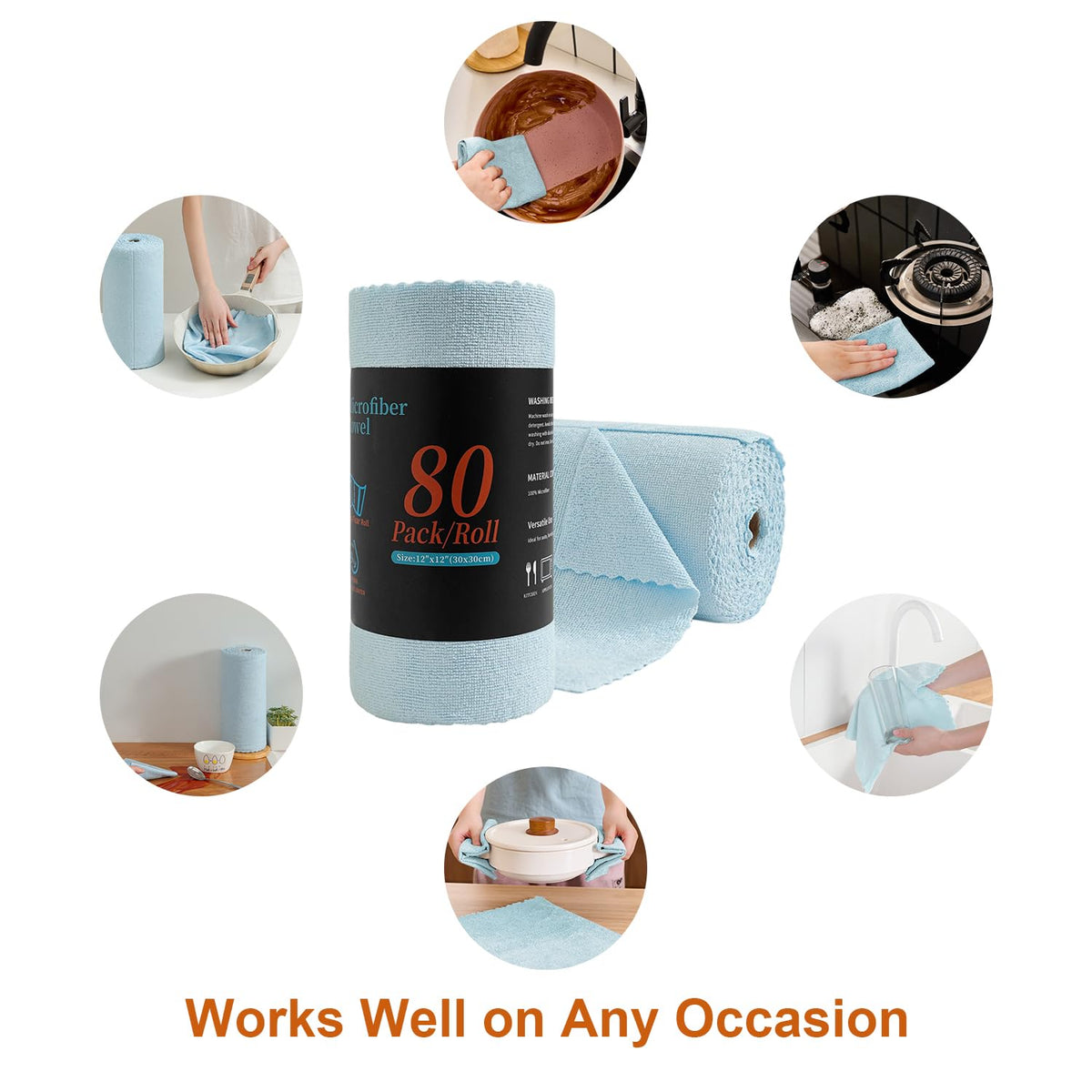 80 Pack Microfiber Cleaning Cloth Roll Blue X55628