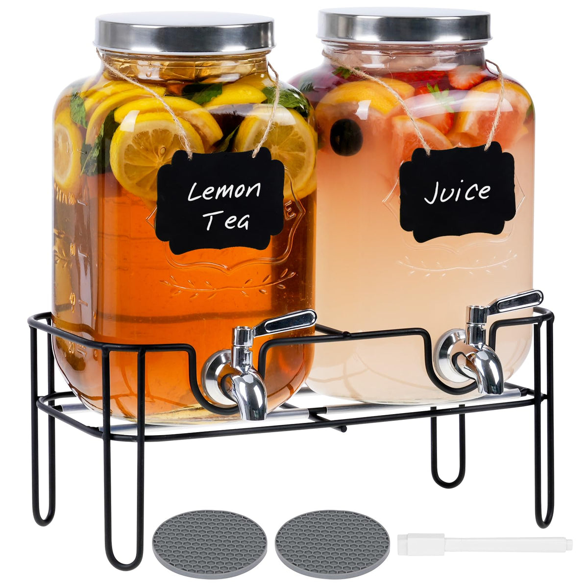 2 Pack 1 Gallon Glass Drink Dispensers with Stand & Spout X755062