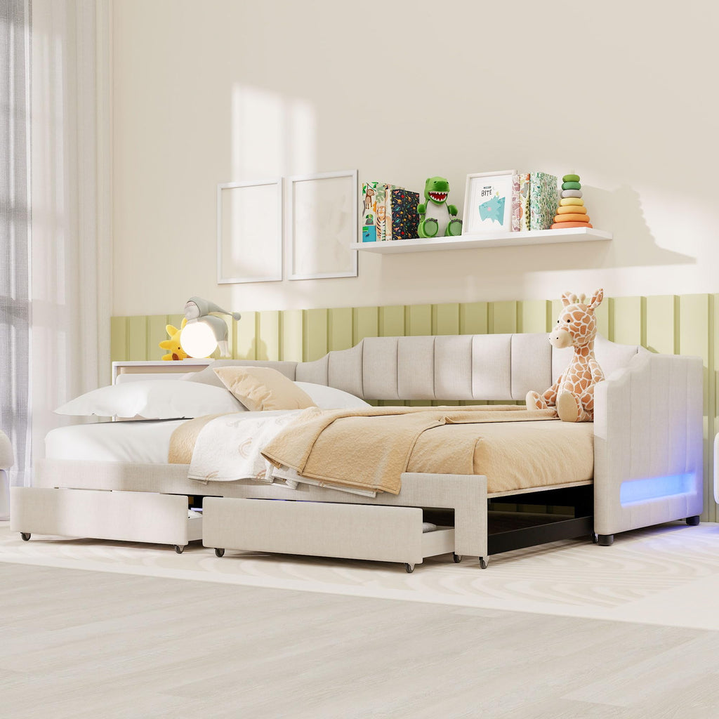 Twin XL Upholstered Daybed with Trundle and 2 Drawers W99583