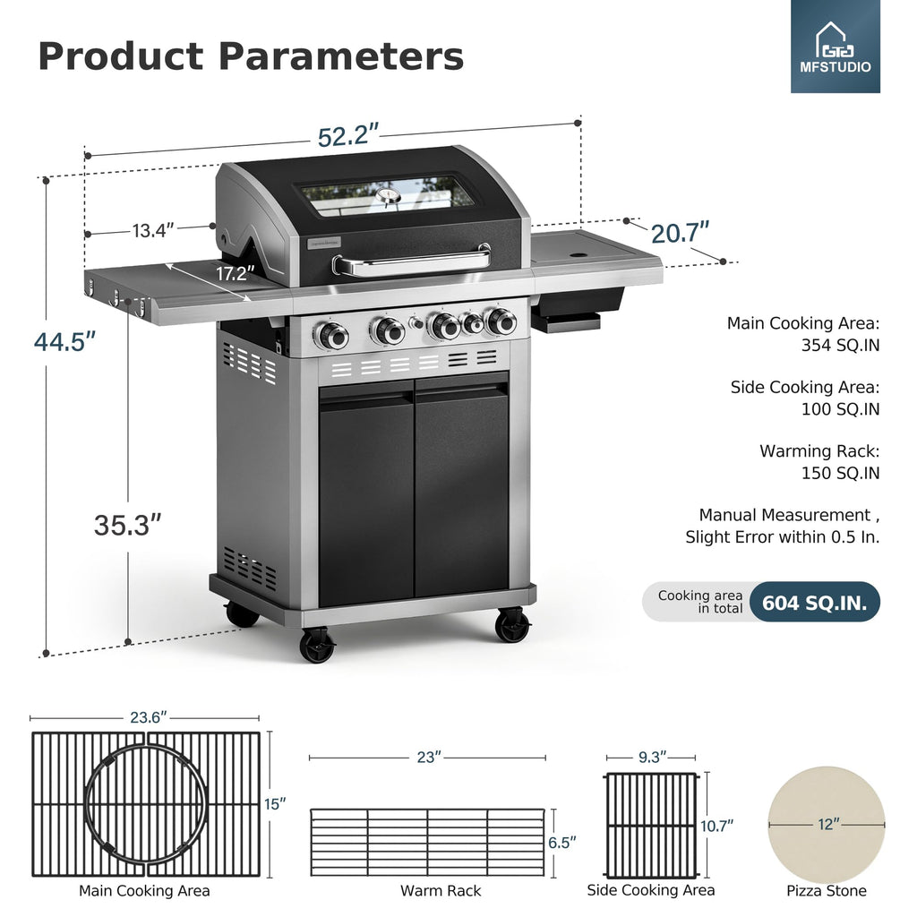 4 Burner Gas Grill with Infrared Side Burner T6442