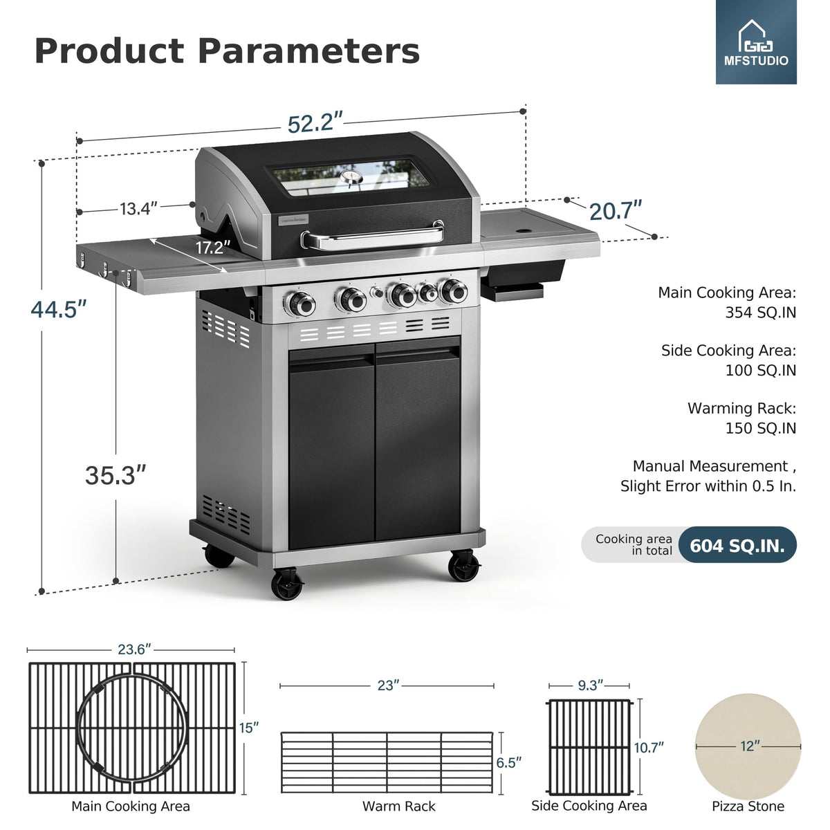 4 Burner Gas Grill with Infrared Side Burner T6442