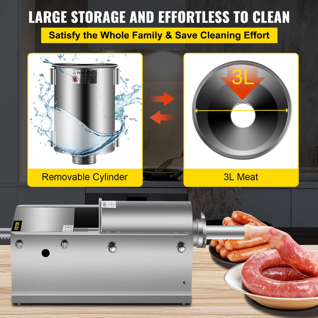 3L Manual Stainless Steel Sausage Stuffer with 5 Filling Nozzles B3295