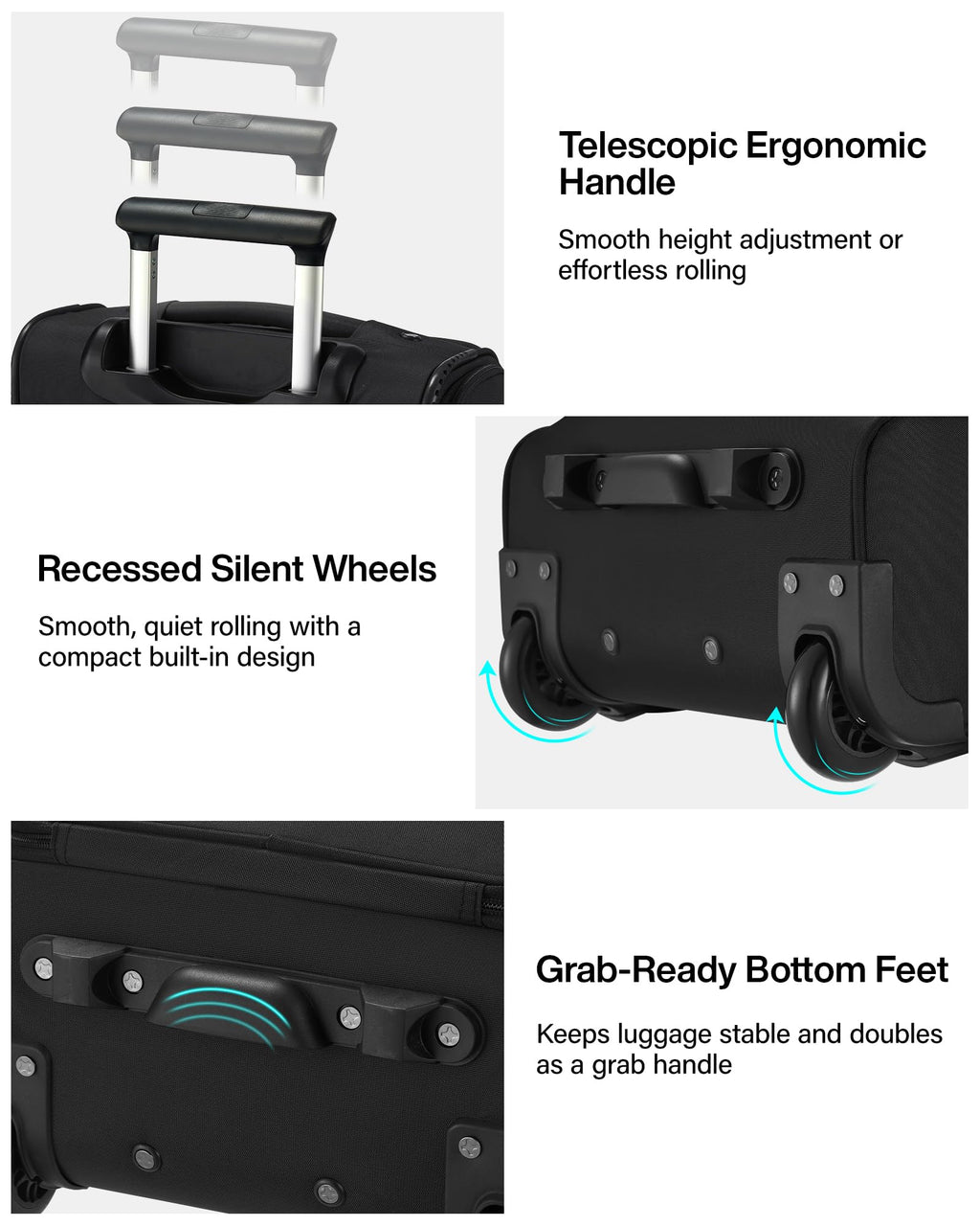 17 Inch Black Underseat Carry On Luggage with Wheels P842607