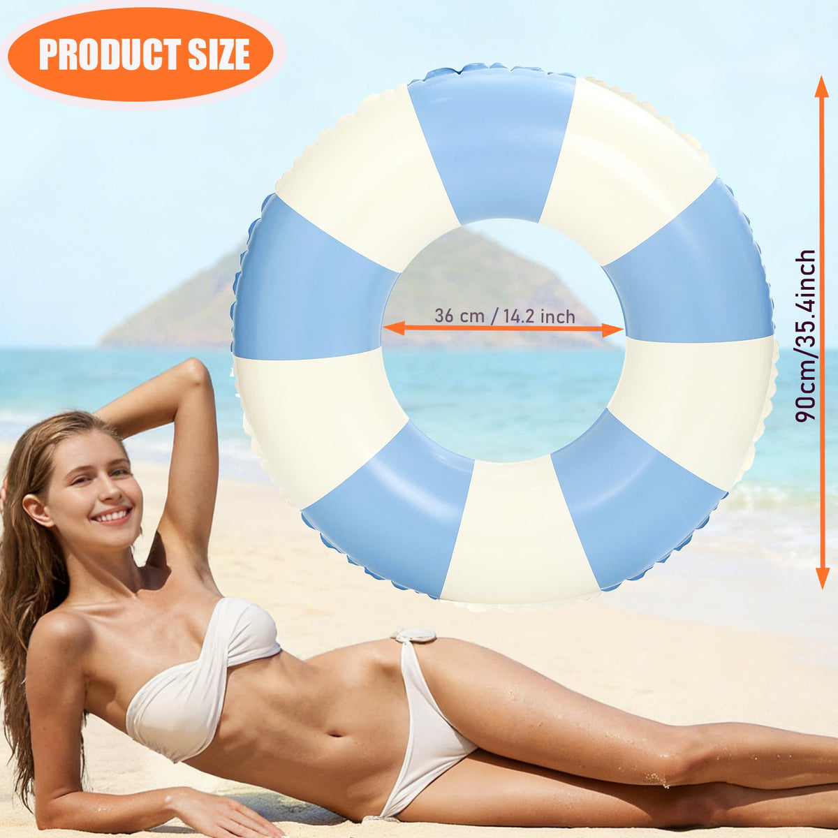Large Inflatable Pool Float 36 Inch Striped Swim Rings T8912