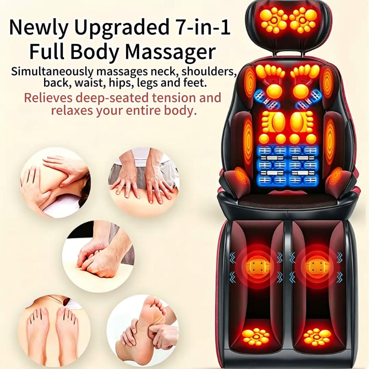 16D Electric Shiatsu Full Body Massage Mat with Foot Massager U779