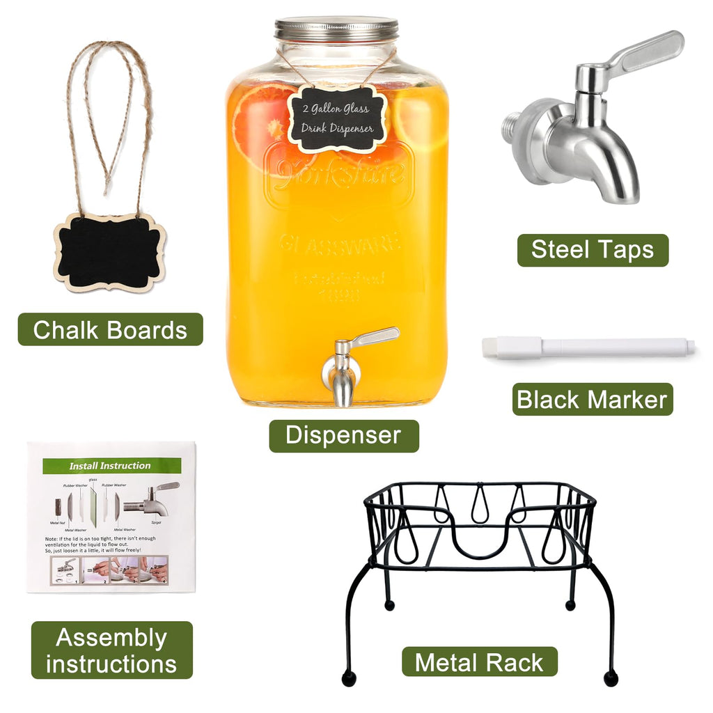 2 Gallon Glass Drink Dispenser with Stand Q9932
