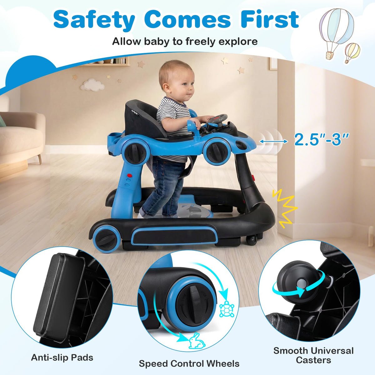 Foldable Adjustable Baby Walker with Wheels F5909