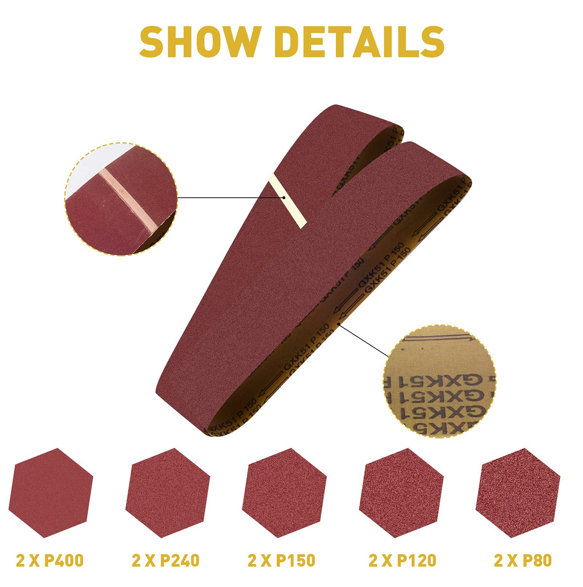 4 x 36 Aluminum Oxide Sanding Belts and 6 Inch Self Stick Sanding Discs 22 Pcs A102