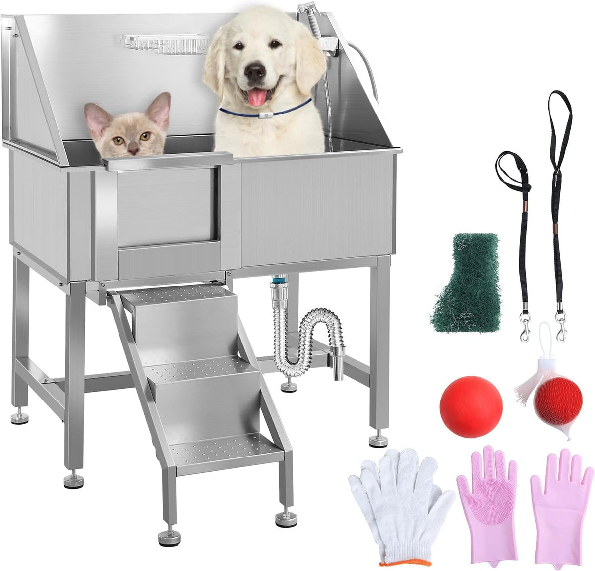 38" Stainless Steel Dog Grooming Tub with Stairs R779410