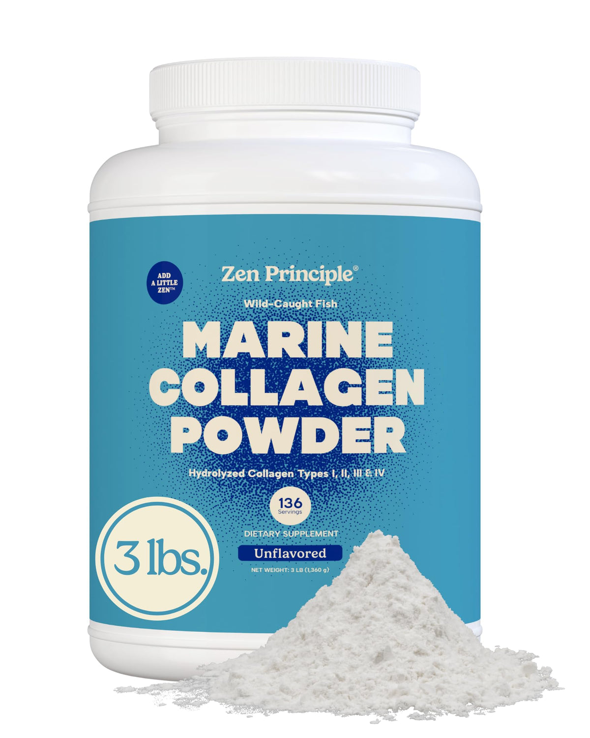 Marine Collagen Peptides Powder 3 lb. Wild-Caught Fish, Non-GMO. Hydrolyzed Types I, II, III & IV Protein. E95268