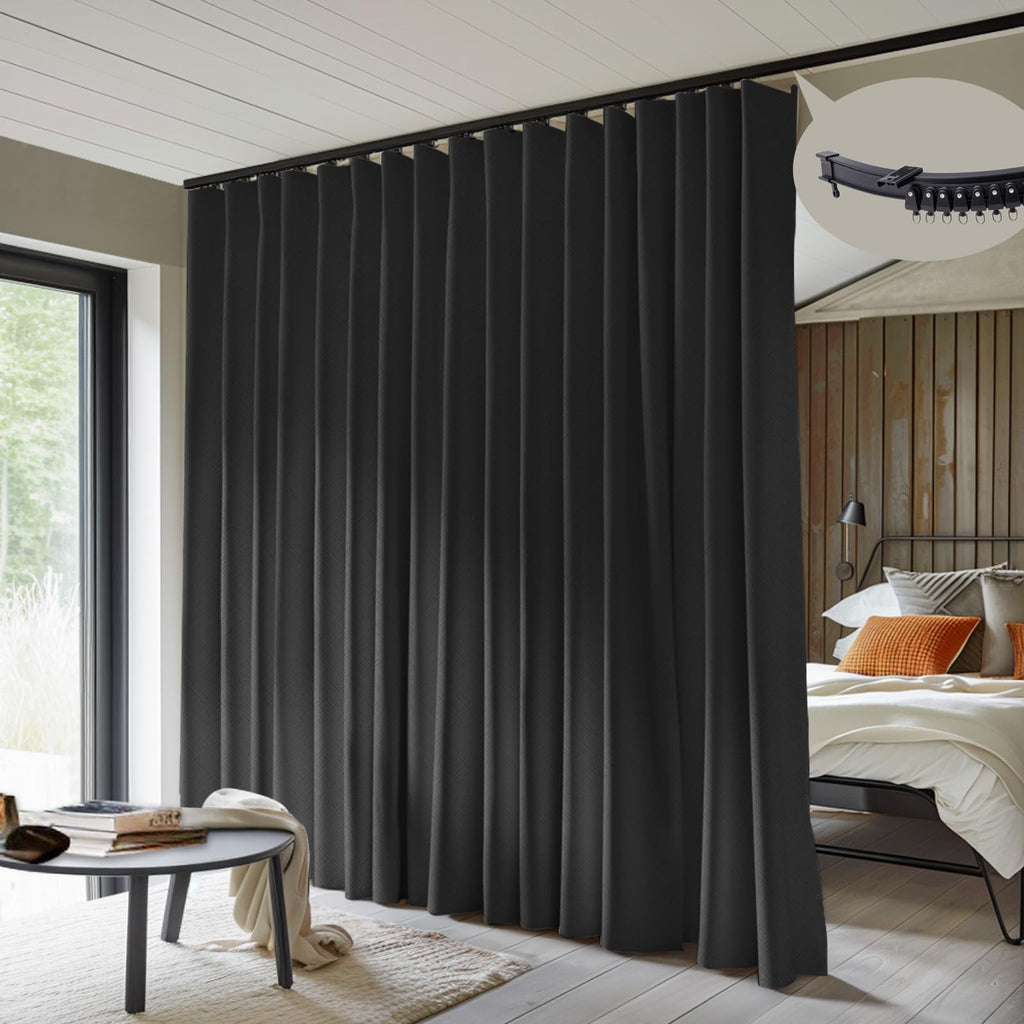 Blackout Room Divider Curtains with Ceiling Tracks Set D56396