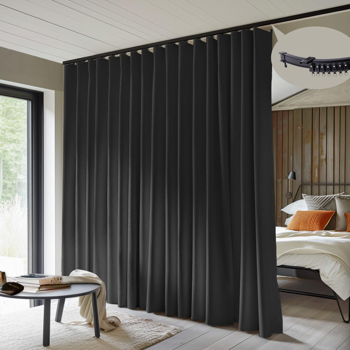 Blackout Room Divider Curtains with Ceiling Tracks Set D56396