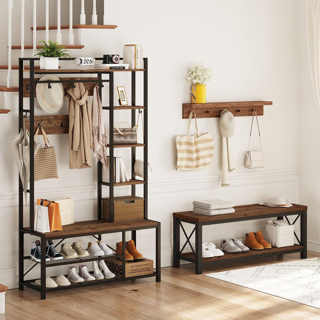 2 Tier Wood Metal Storage Bench D1601