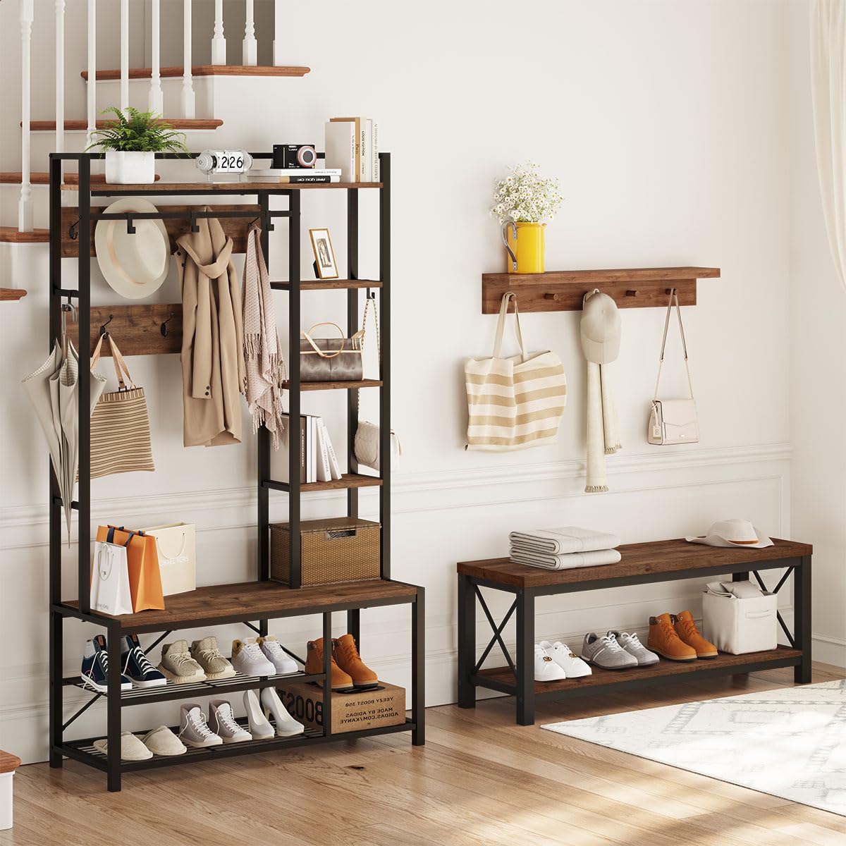2 Tier Wood Metal Storage Bench D1601
