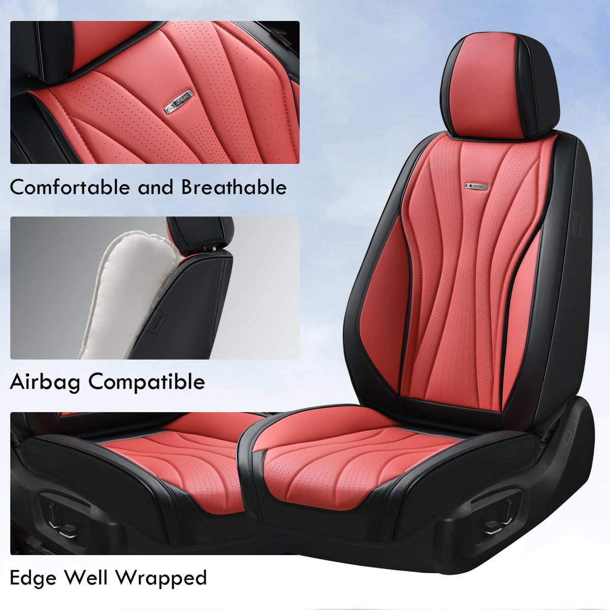 Black Red 2 Pack Leather Car Seat Covers R456358