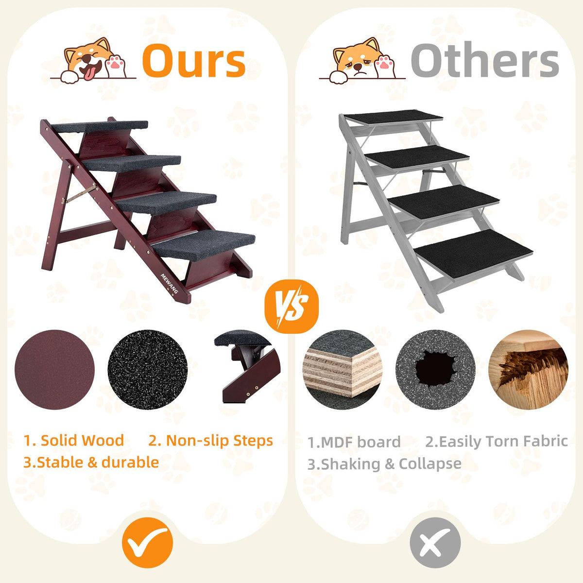 Wooden 4 Step Foldable Pet Stairs Y5533