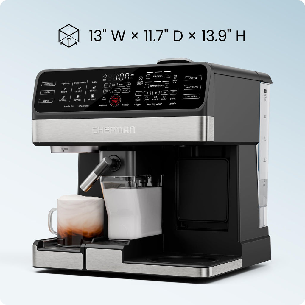 8-in-1 Espresso Machine with Milk Frother, 12-Cup Carafe, Black C1284