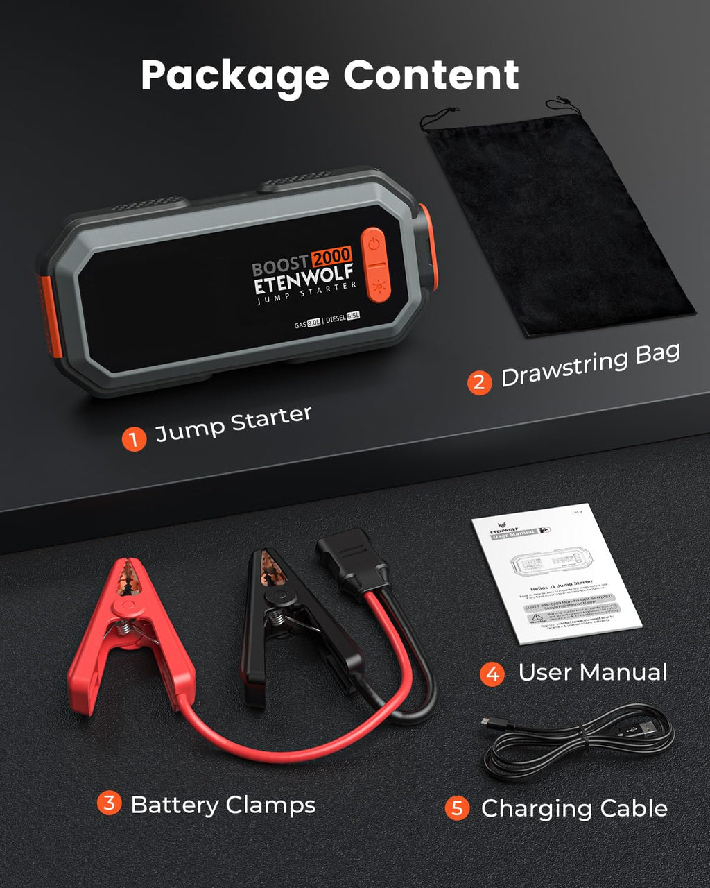 2000A Peak 12V Portable Car Battery Jump Starter N469