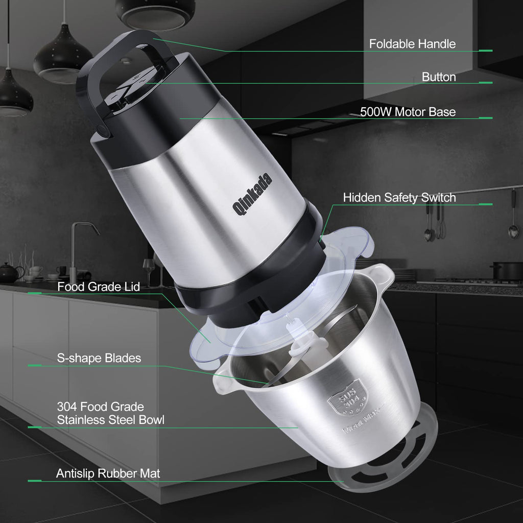 Food Processor 500W Meat Grinder 14Cup Stainless Steel Bowl A835619