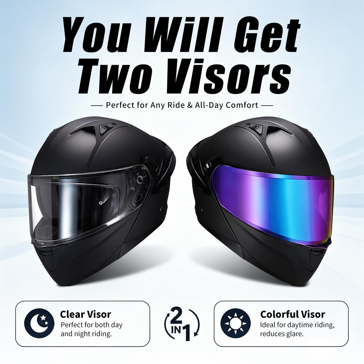 Modular Motorcycle Helmet Dual Visor Flip Up Full Face Matte Black XXL G89196