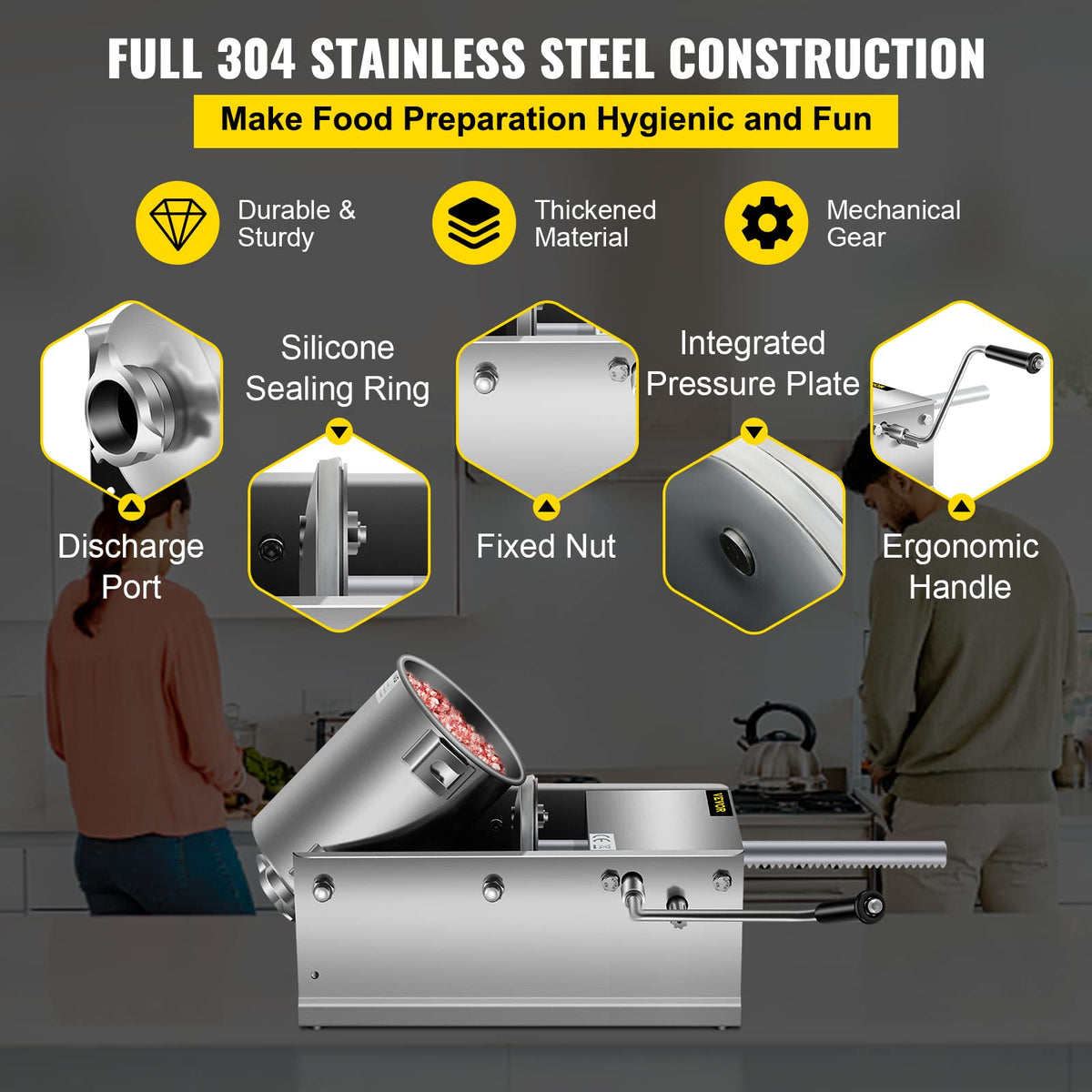 3L Manual Stainless Steel Sausage Stuffer with 5 Filling Nozzles B3295