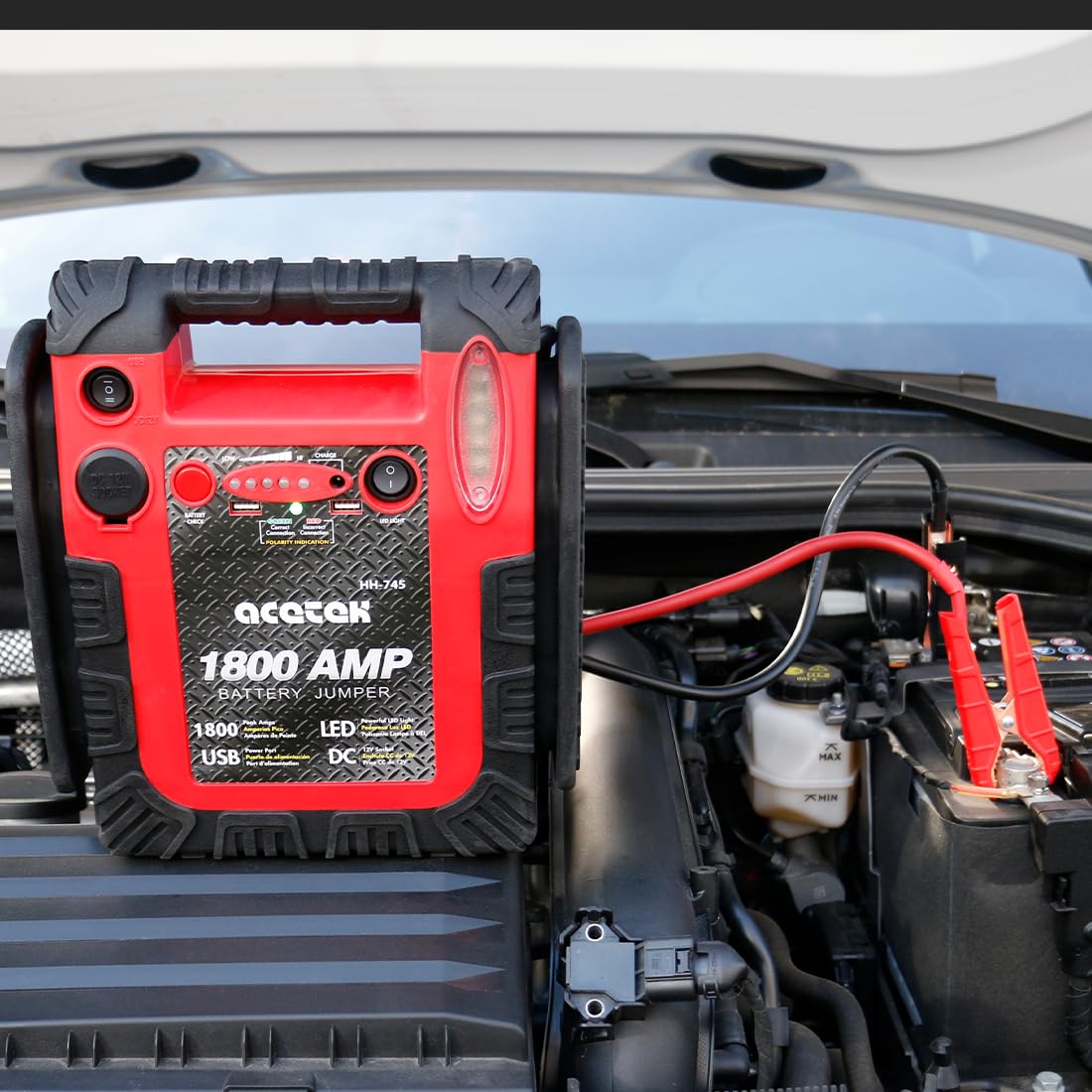 1800A Peak Car Jump Starter, 20000mAh Battery Booster, 12V Portable Power Bank with LED Light F31660