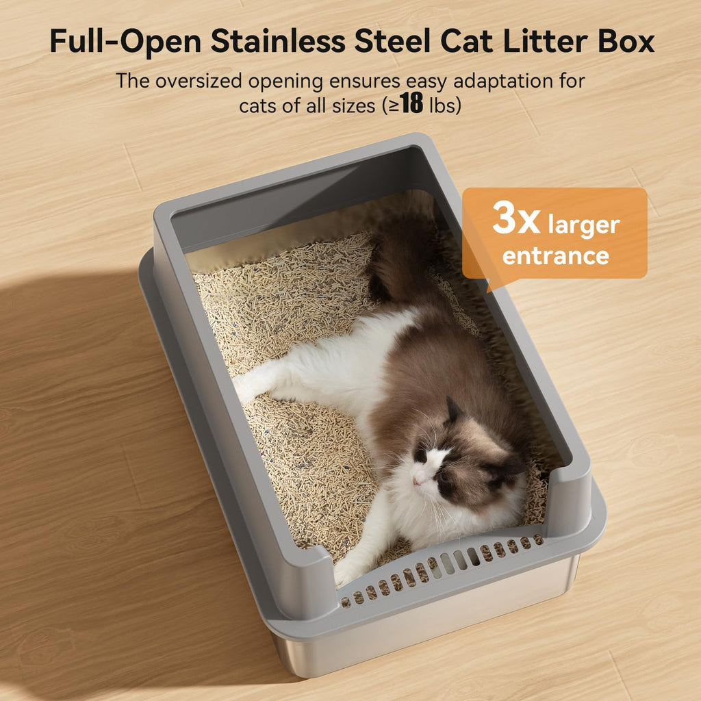 2 Pack 28" Extra Large Stainless Steel Cat Litter Boxes with Lid M15859