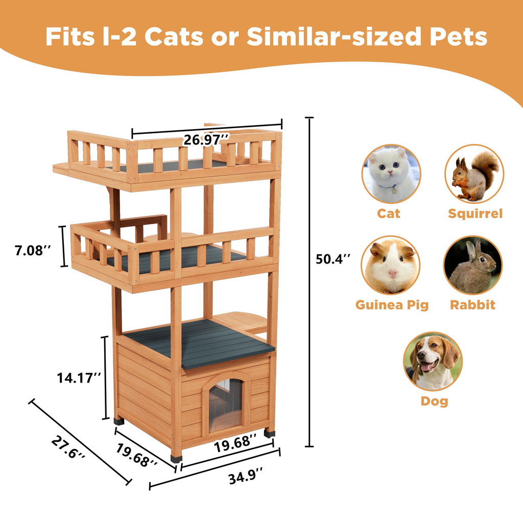 Outdoor Cat Tree Tower with Enclosed Condo I894065