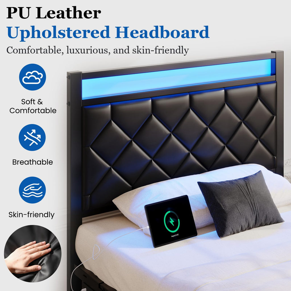 Twin Platform Bed Frame with Charging Station I125