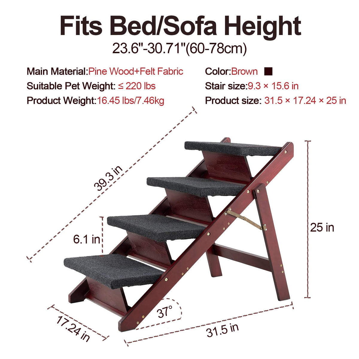 Wooden 4 Step Foldable Pet Stairs Y5533