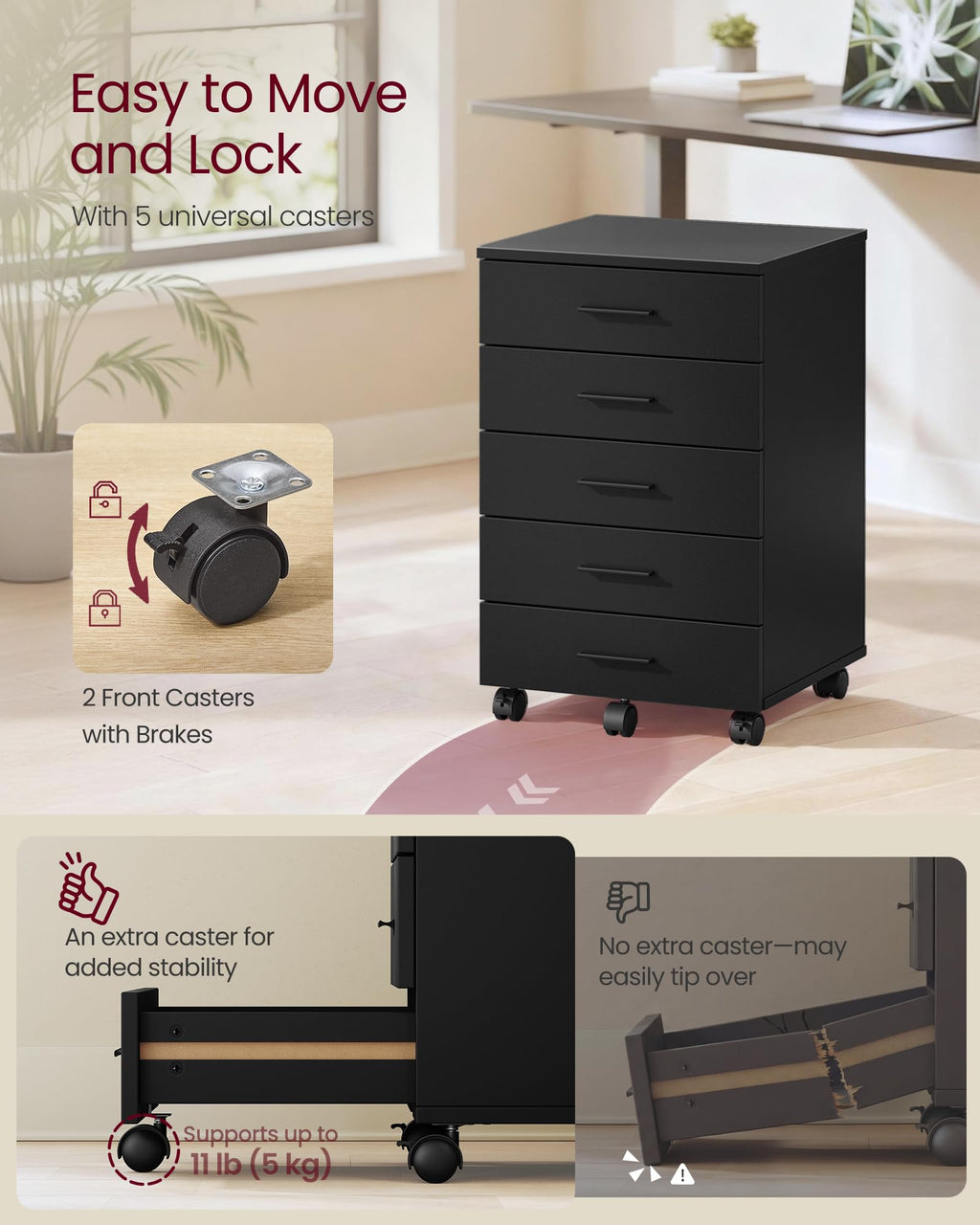 Mobile Pedestal Filing Cabinet with Wheels R622