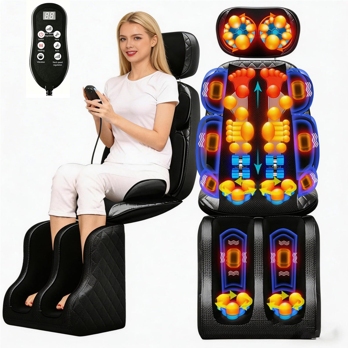 16D Electric Shiatsu Full Body Massage Mat with Foot Massager U779