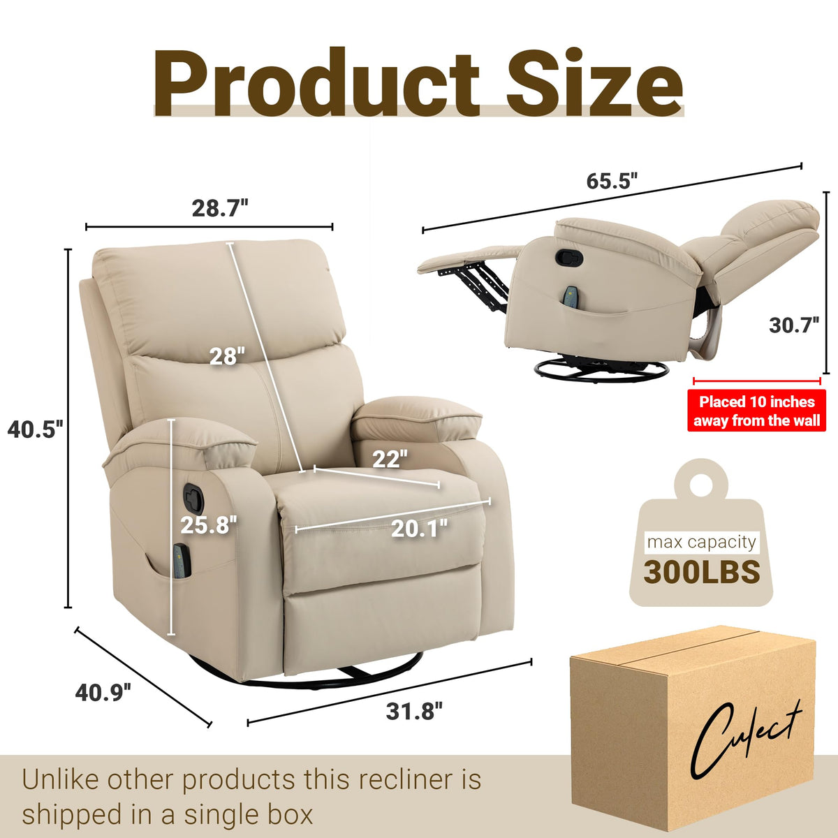 Beige Leather Swivel Rocking Recliner Chair Q370