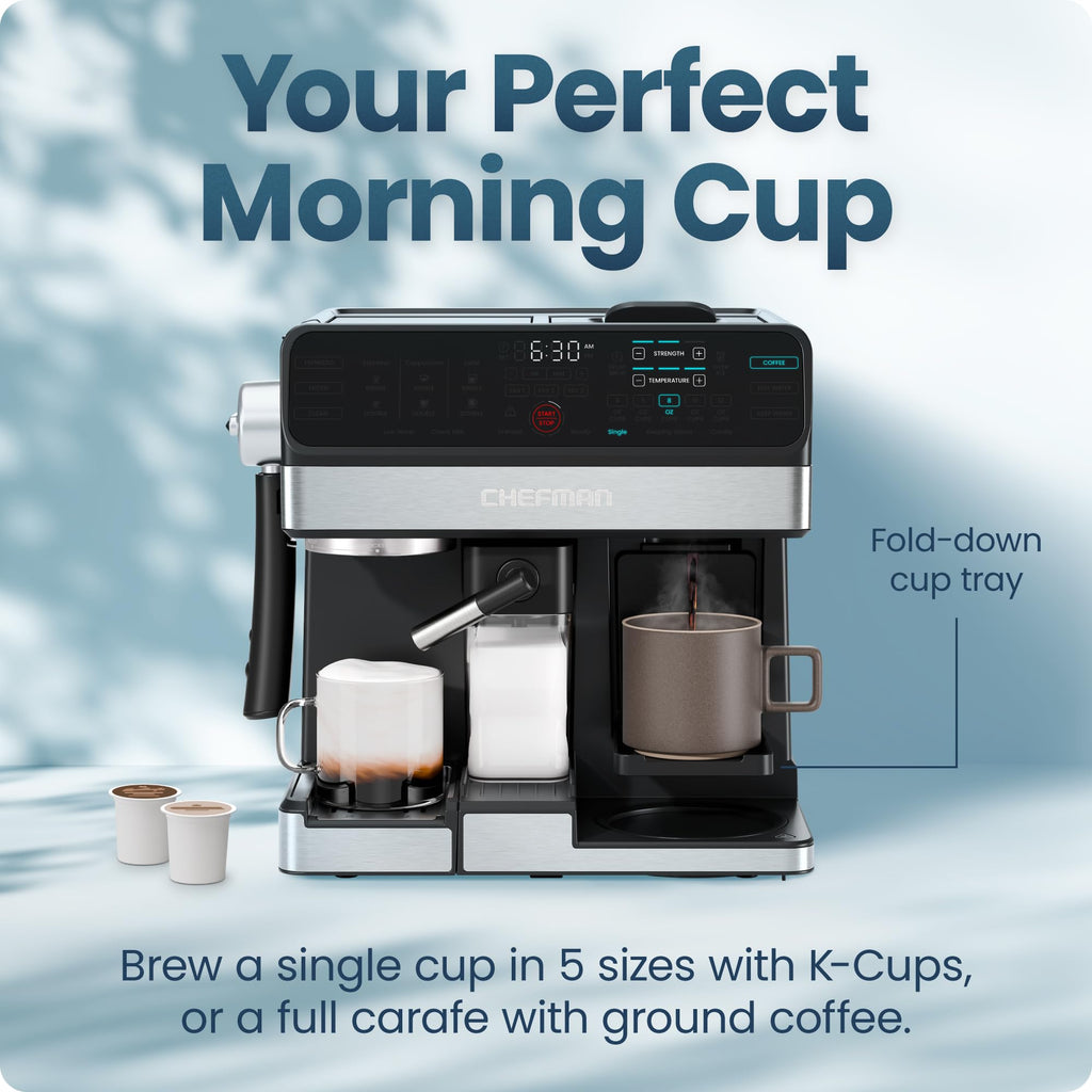 8-in-1 Espresso Machine with Milk Frother, 12-Cup Carafe, Black C1284