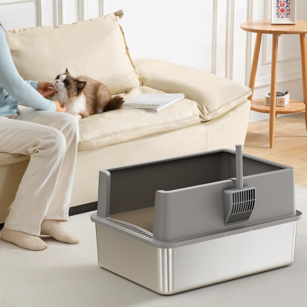 2 Pack 28" Extra Large Stainless Steel Cat Litter Boxes with Lid M15859