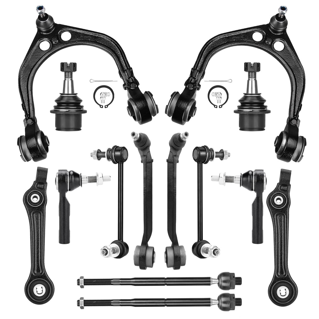 Upper and Lower Control Arms Suspension Kit with Ball Joints Tie Rod End 14pcs E53117