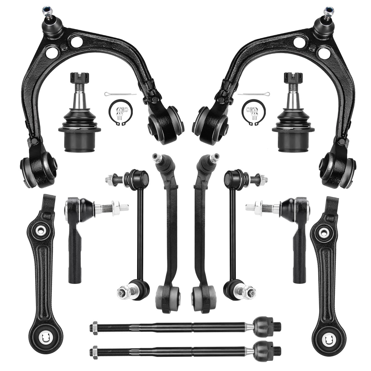 Upper and Lower Control Arms Suspension Kit with Ball Joints Tie Rod End 14pcs E53117