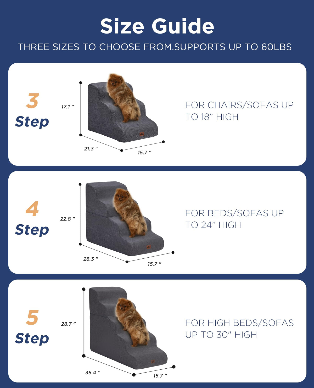 Gray 5-Step Curved Dog Stairs Ramp D411