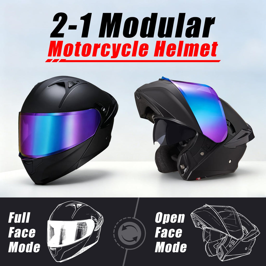 Modular Motorcycle Helmet Dual Visor Flip Up Full Face Matte Black XXL G89196