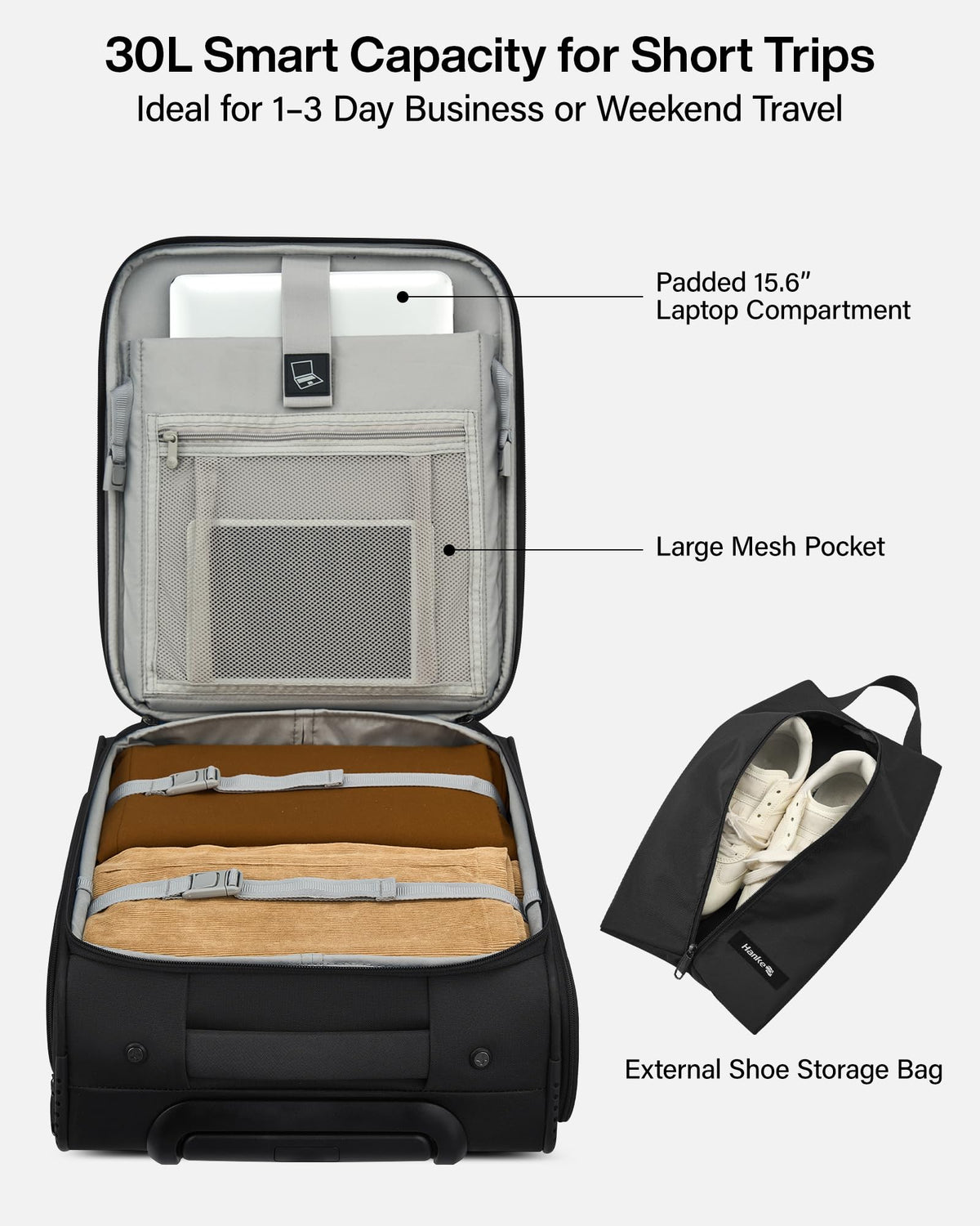 17 Inch Black Underseat Carry On Luggage with Wheels P842607