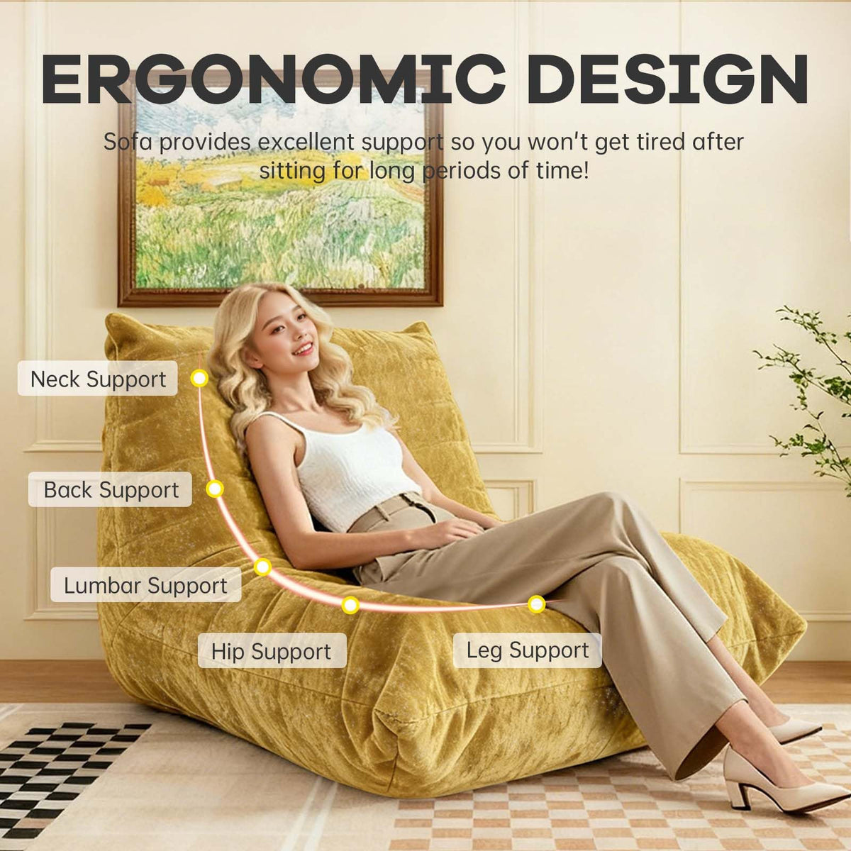 Yellow Memory Foam Bean Bag Chair J39074