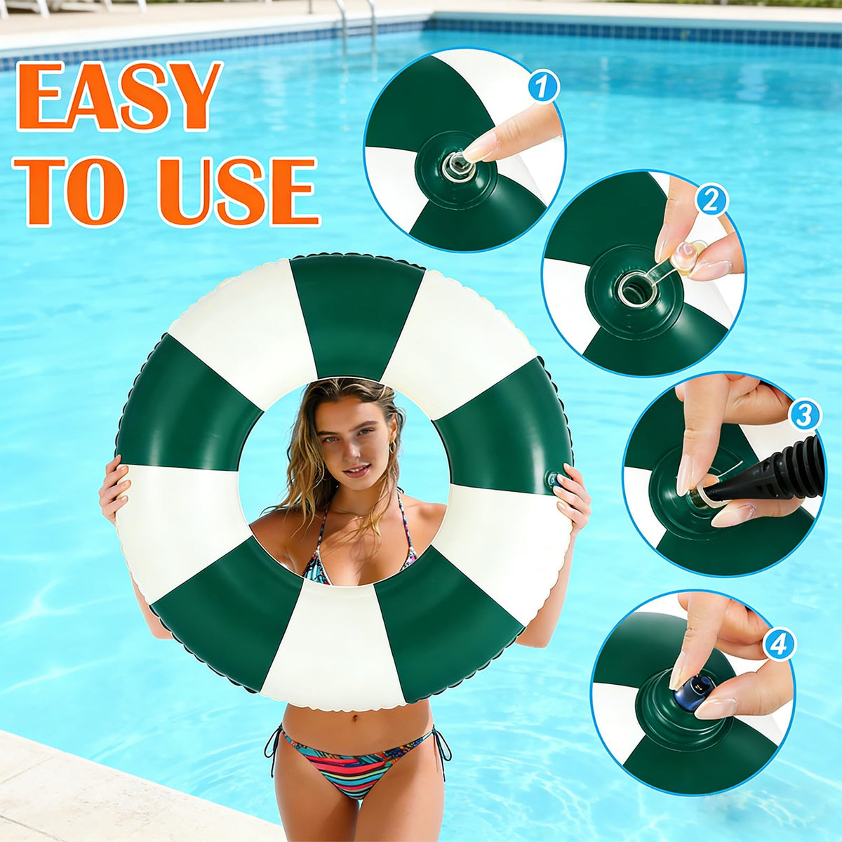 Large Inflatable Pool Float 36 Inch Striped Swim Rings T8912