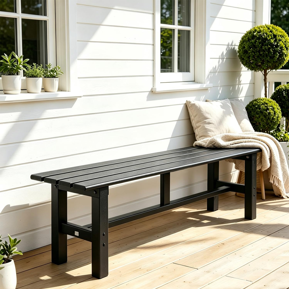 59 Inches Black 2-Person Aluminum Outdoor Bench W445677