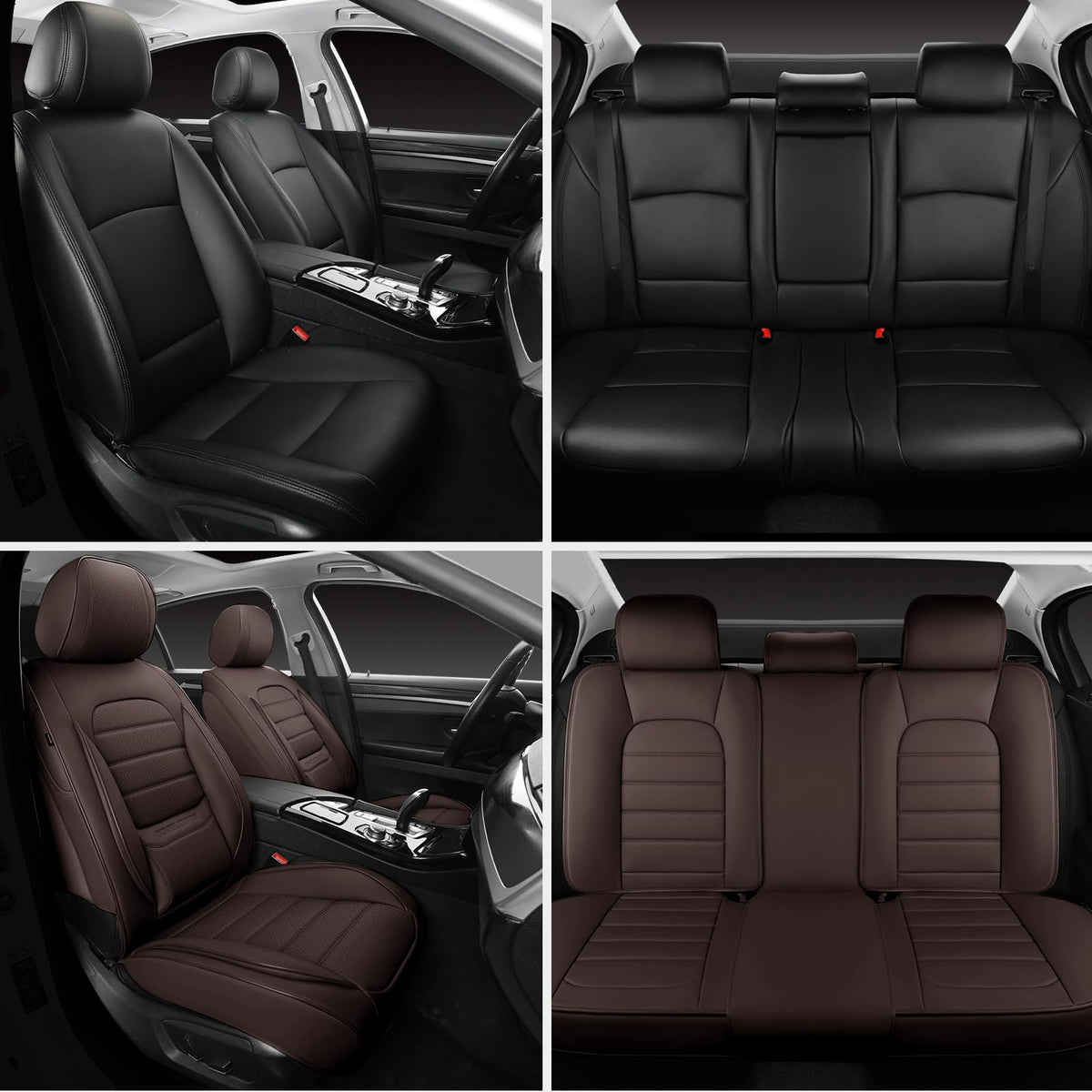 Brown Faux Leather Car Seat Covers Full Set W3535