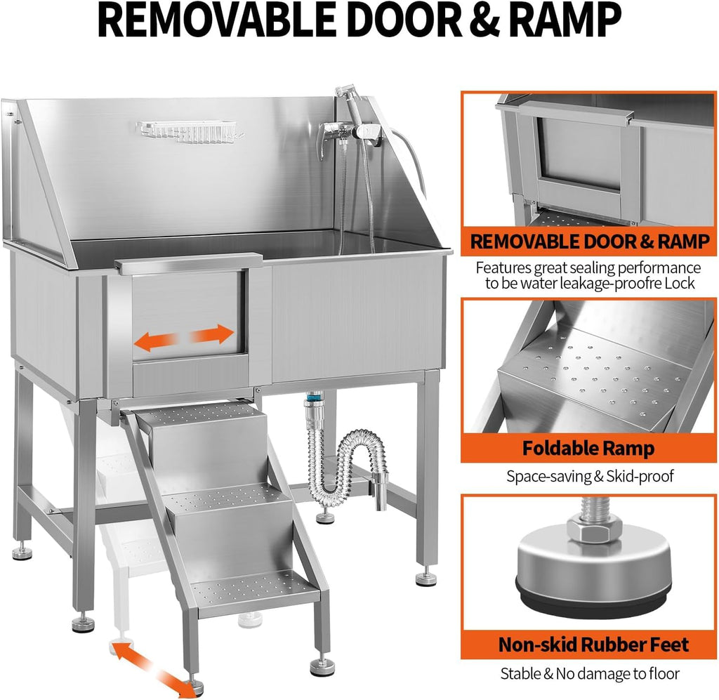 38" Stainless Steel Dog Grooming Tub with Stairs R779410