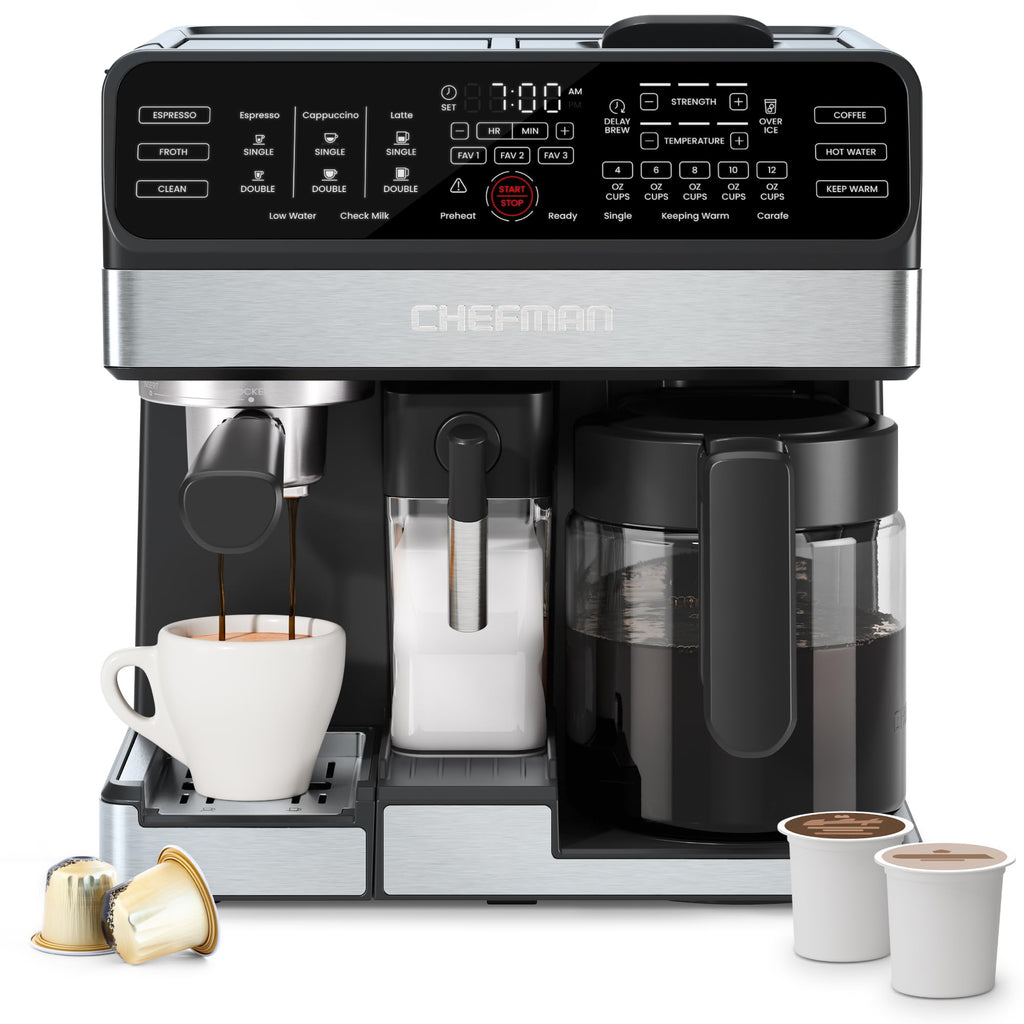 8-in-1 Espresso Machine with Milk Frother, 12-Cup Carafe, Black C1284
