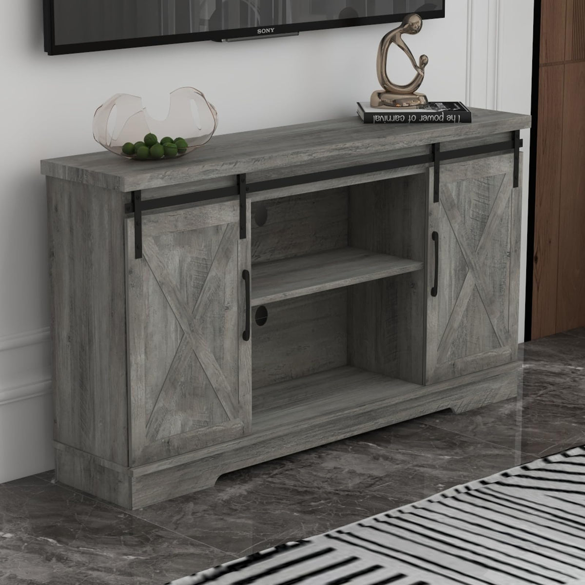 65 Inch TV Stand with Sliding Barn Doors C4624