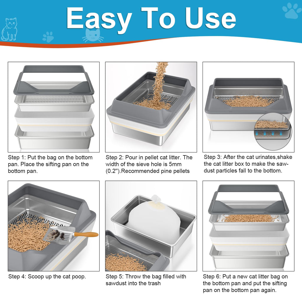 XXXL Stainless Steel Sifting Litter Box with Lid Q161