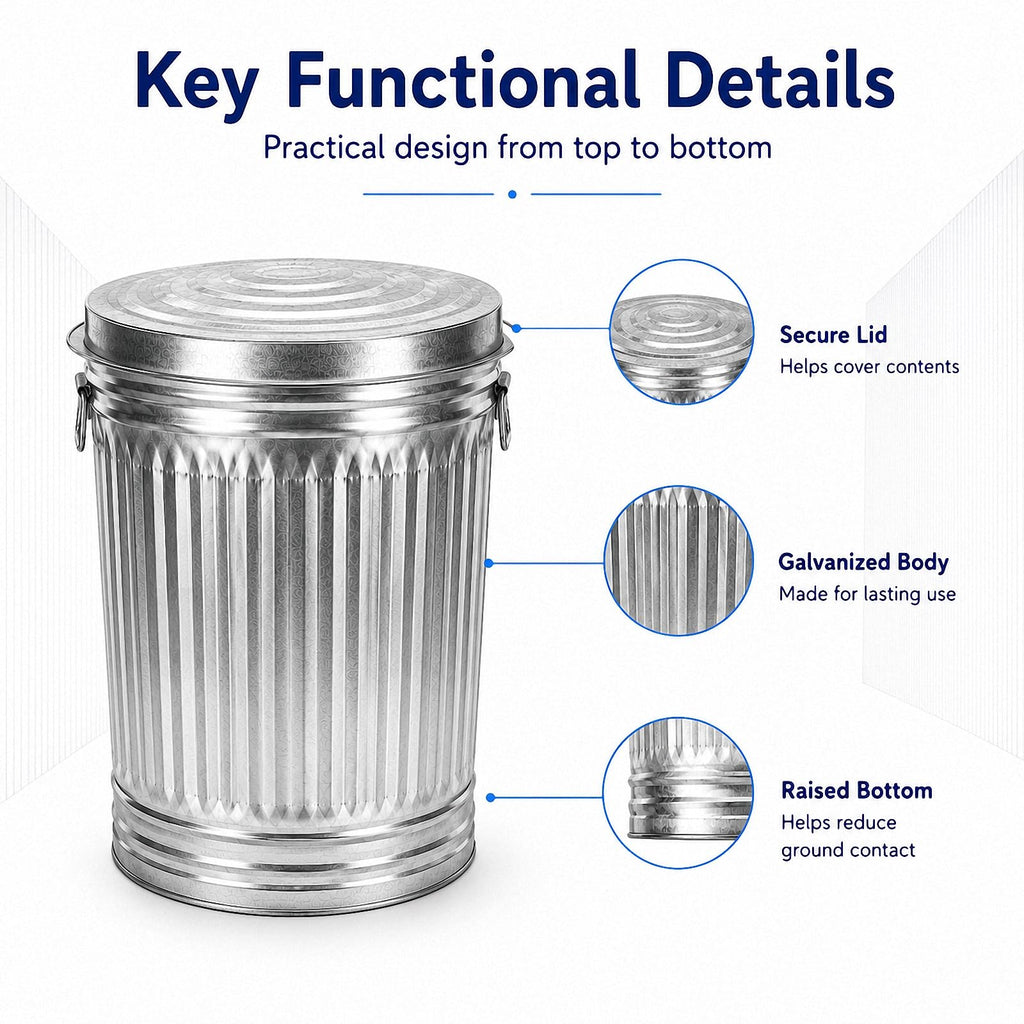 Galvanized Steel Trash Can with Locking Lid K48684