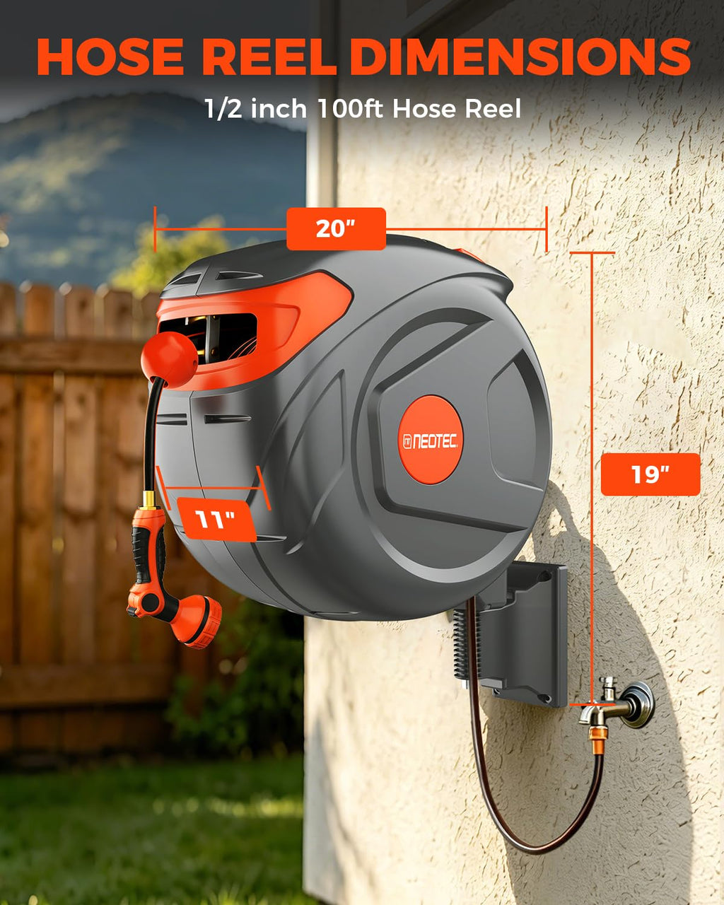 Retractable Garden Hose Reel 100 ft 1/2 Inch with 3-Layer PVC Hose T431